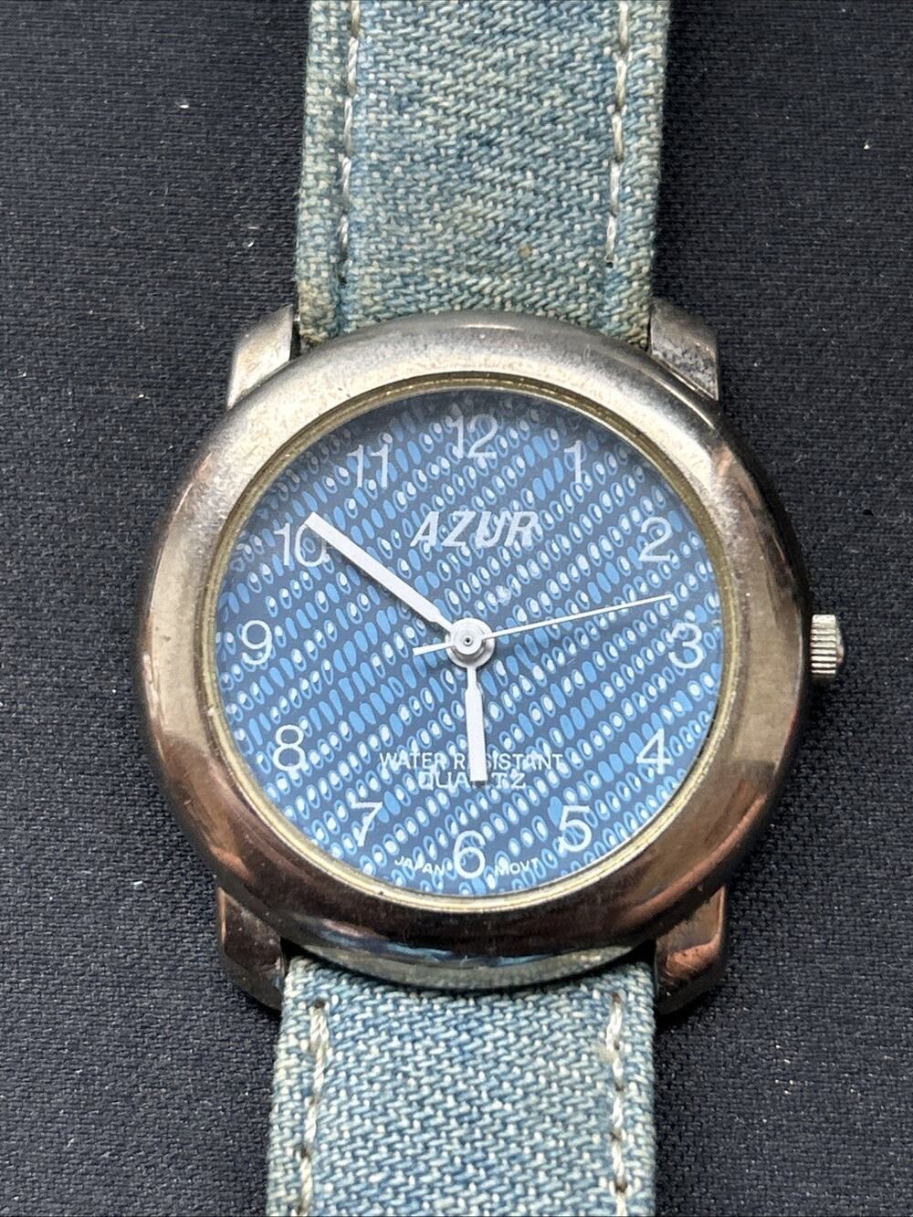 Azur Silver Tone Denim Band Women’s Quartz Watch